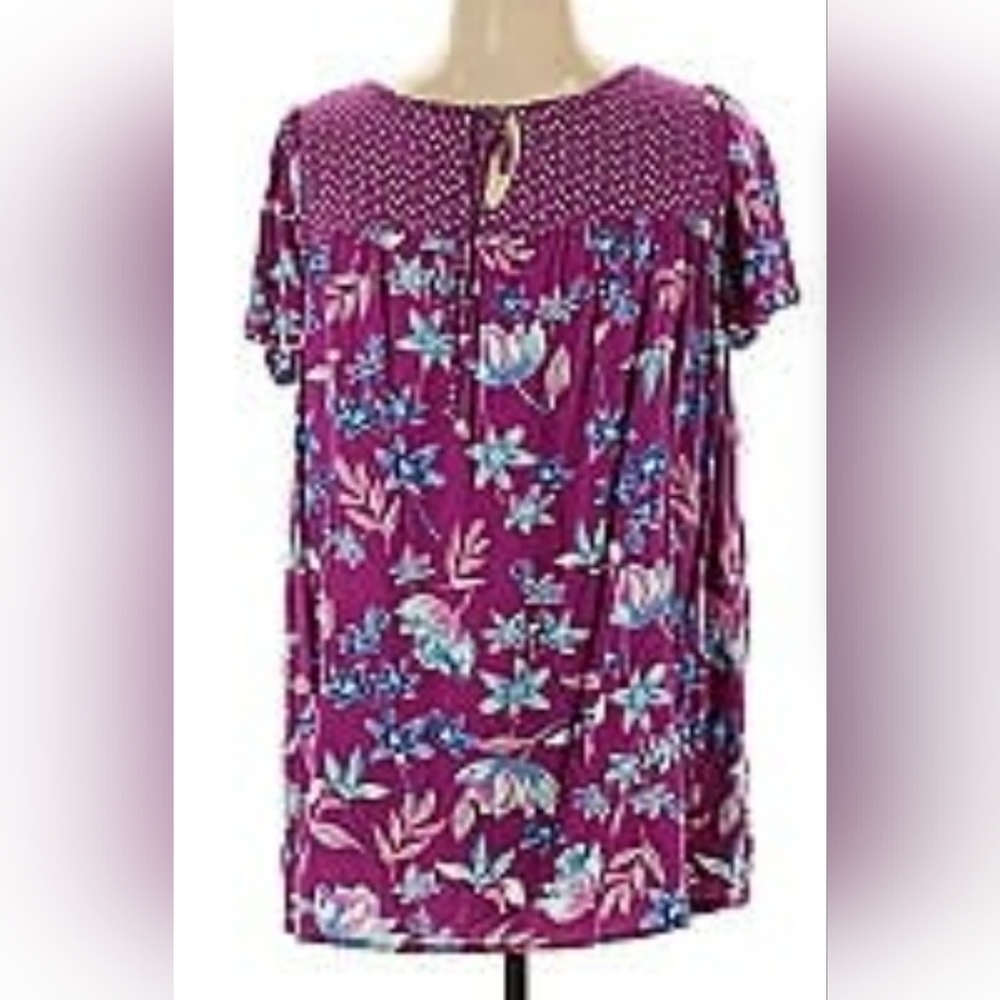 Woman Within Purple Floral Relaxed Short Sleeve Blouse